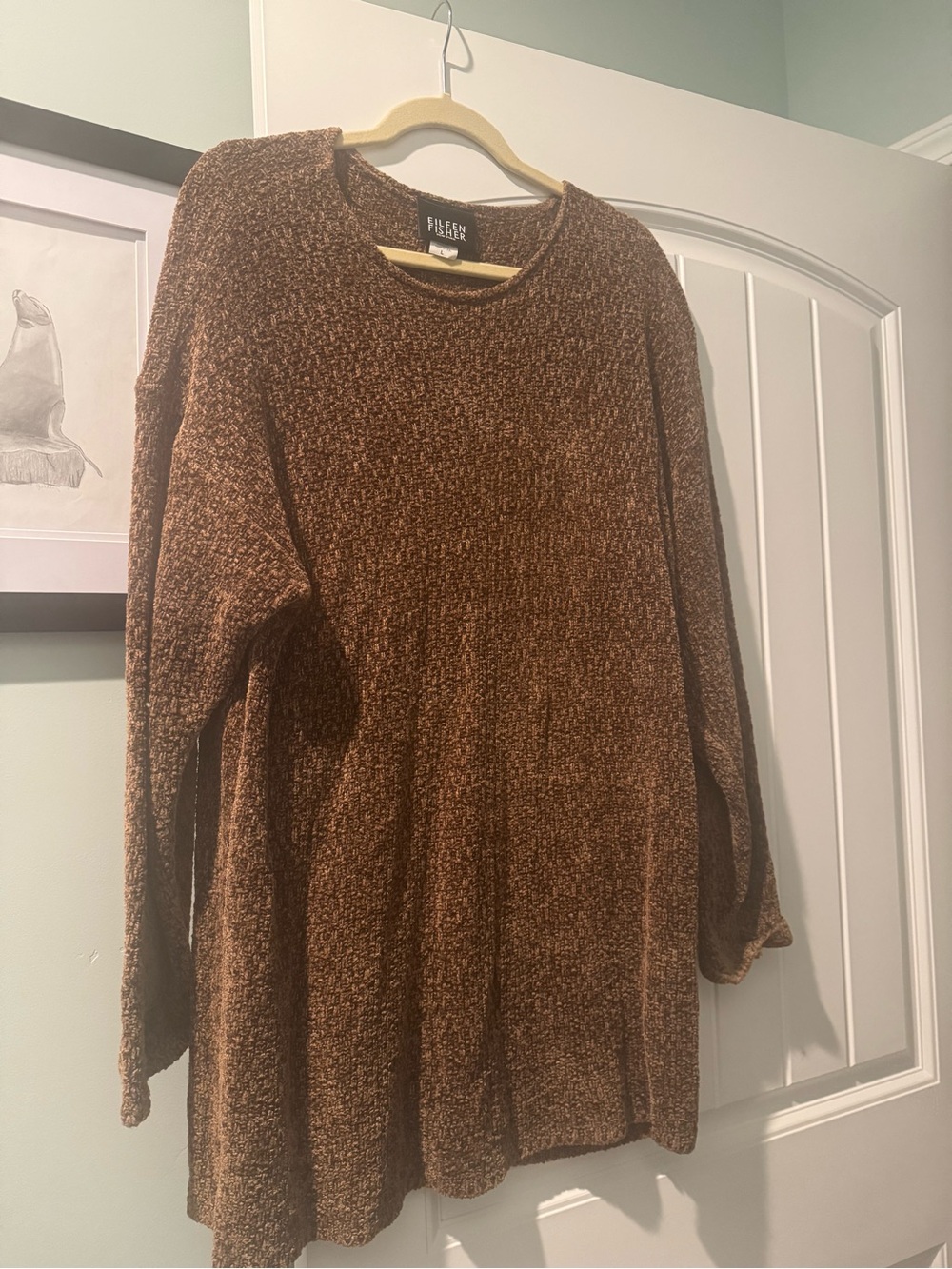 Eileen Fisher Chestnut Brown Chenille Crewneck Sweater